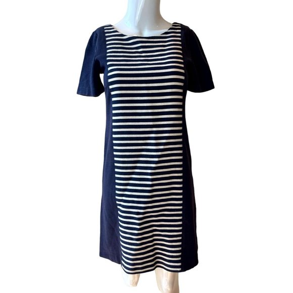 J. Crew Womens Stripe Knit Shift Dress Short Sleeve Back Zip Blue White Size 00 - Picture 6 of 14